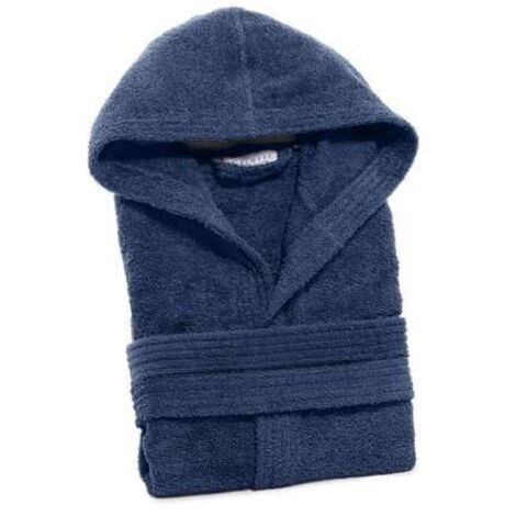 CALEFFI Accappatoio con Cappuccio in Cotone Minorca XL Spugnissima Tinta Unita Indigo (1/5)