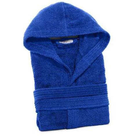 CALEFFI Accappatoio con Cappuccio in Cotone Minorca M Spugnissima Tinta Unita Blu