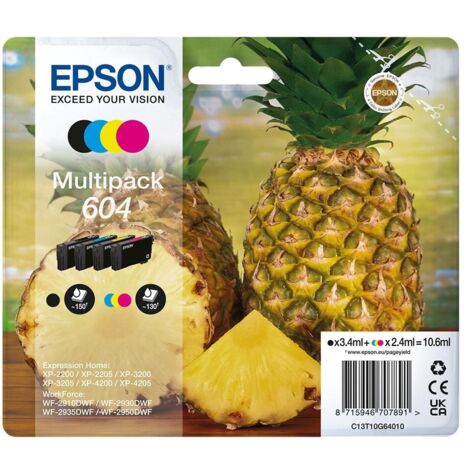 Set di 4 cartucce compatibili per stampante Epson Serie Ananas C13T10G64020 - Multipack 604 con inchiostro nero e colori