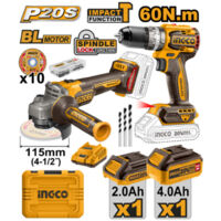 INGCO Combo Smerigliatrice E Avvitatore 20 Watt 2 Batterie