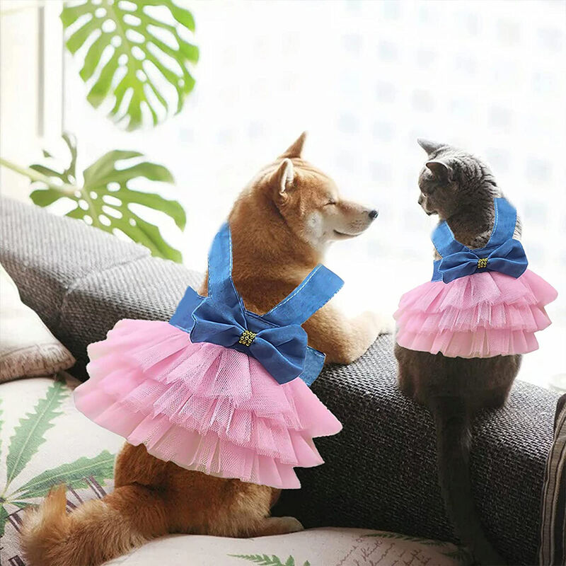 Sling Mesh Gaze Rock Frühling und Sommer Hundekleidung Katzenkleidung  Heimtierbedarf gestreifter hängender Rock rosaM