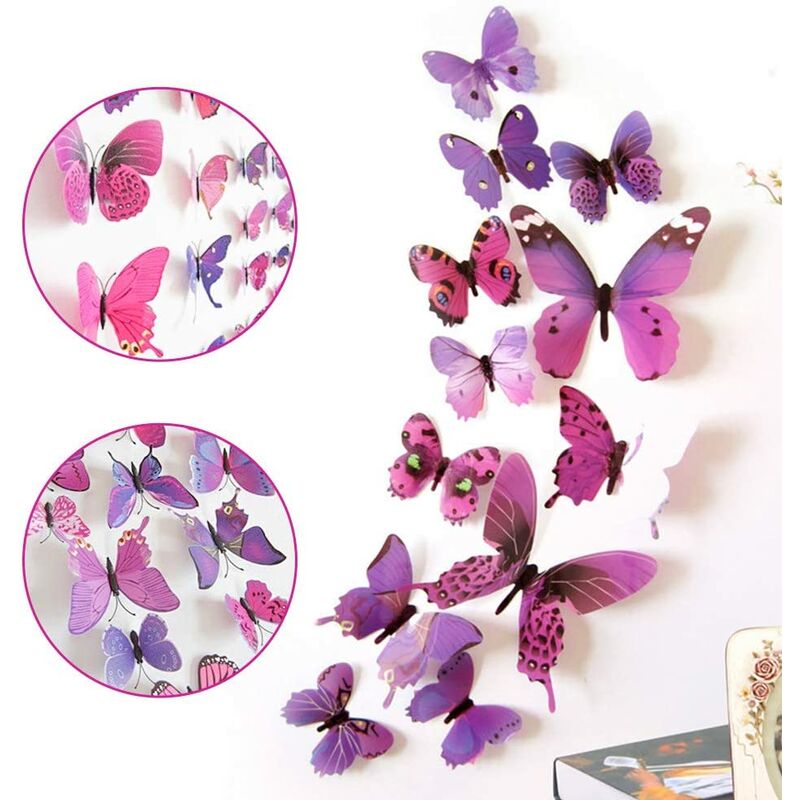 3D-Schmetterlingsaufkleber, 36 Stück lila Schmetterlingsaufkleber