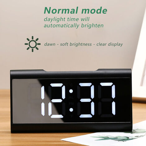 Desktop-LED-Digitaluhr mit Display, stumm, für Zuhause, Büro, Glasspiegel,  elektronische Uhr, weiß