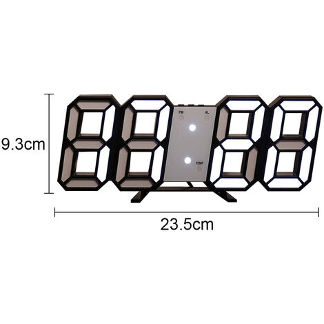 3D-Uhr, digitaler LED-Wecker, elektronische Uhr, Wohnzimmer-Wanduhr,  Innentemperatur, Tischuhr, weiß
