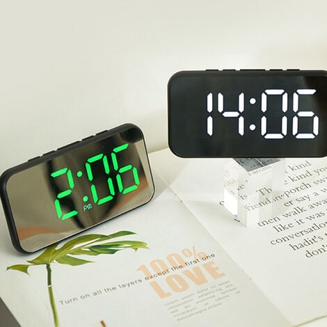 Digitale Wecker, elektronische LED-Spiegeluhr, Helligkeit anpassen, moderne  Schreibtisch- und Wanduhren grün