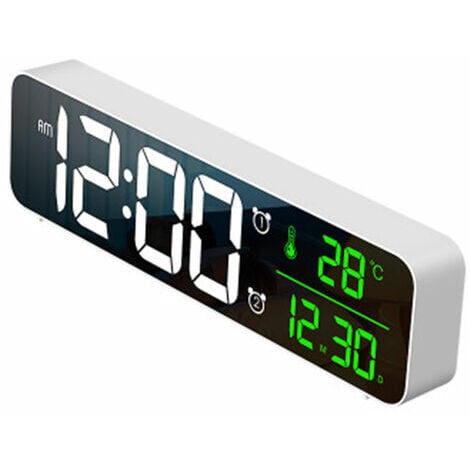 Digitaler Wecker, LED-Wecker, digitale Spiegel-Wanduhr, große  Ziffern-Tischuhr mit Datums- und Temperaturanzeige, USB-Digitalwecker