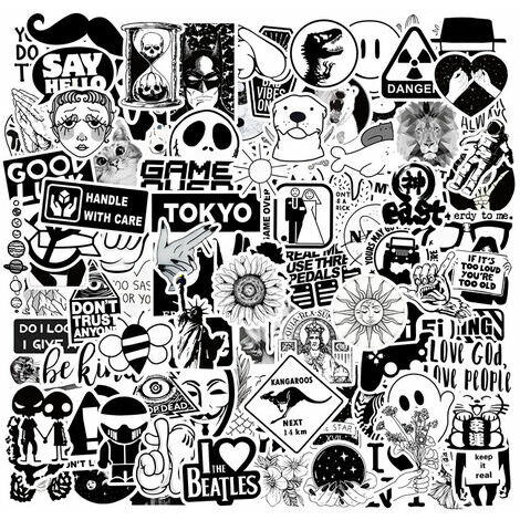 Aufkleber [100 Stück], schwarz-weiße Graffiti-Vinylaufkleber für Laptop,  Autos, Motorrad, Fahrrad, Skateboard, Gepäck, Stoßstange