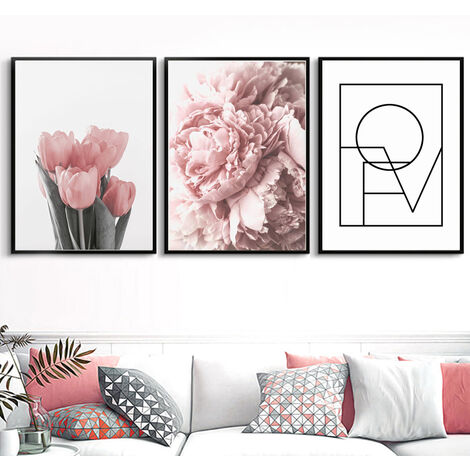 Drucke Poster Nordischen Tulpen Pfingstrose Und Leinwand Wandbilder Blume Minimalismus Rose Malerei Wandkunst Wohnzimmer Für Rosa