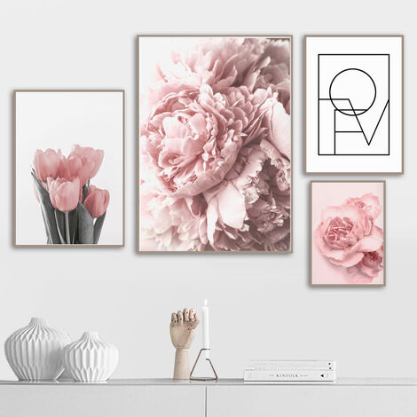 Rosa Pfingstrose Tulpen Rose Blume Wandkunst Leinwand Malerei Nordischen  Minimalismus Poster Und Drucke Wandbilder Für Wohnzimmer