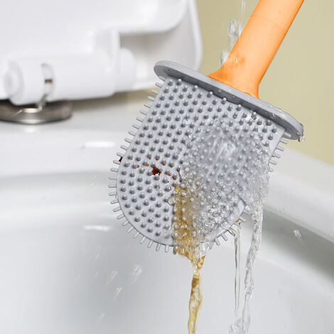 WC-Bürste und Halter-Set für Badezimmer, WC-Reinigungsschüssel-Bürstenkopf  mit Silikonborsten orange