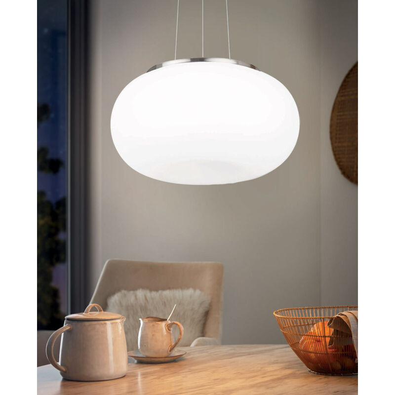 Eglo Lampada A Sospensione Optica 35cm: 2 Luci E27 In Acciaio E Vetro Opalino Per Soggiorno E Cucina