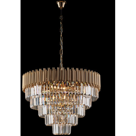 Ravel Lampadario in ferro dorato con strass 9 luci 107 Ø62 BL268-9-OR (1/2)