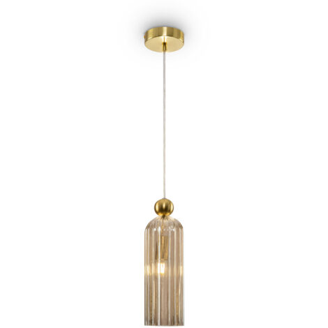 Maytoni Antic Plafoniera Moderna Sospensione Slim Oro, Paralume In Vetro Cognac