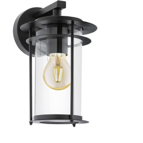Eglo Valdeo Lampada da parete per esterni, lampada da esterno a 1 luce, applique in acciaio zincato nero, vetro trasparente, attacco E27, IP44