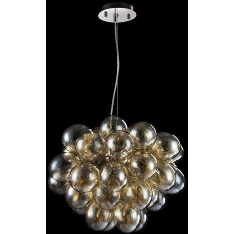 Lampadario Contemporaneo Baldo Metallo Nichel 8 Luci Diffusori Cognac
