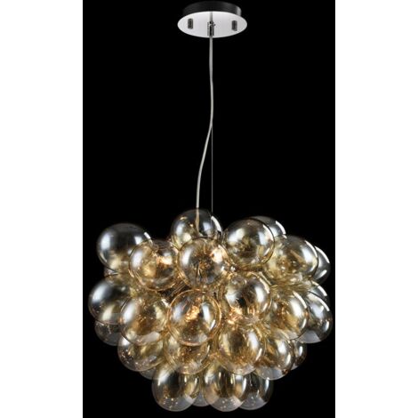 Lampadario Contemporaneo Baldo Metallo Nichel 8 Luci Diffusori Cognac