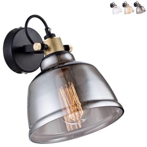 Applique Vintage Irving Metallo Nero 1 Luce Vetro Diffusore Vetro Fumè