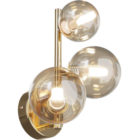 Applique Contemporanea Dallas Metallo Oro 3 Luci Diffusori Cognac
