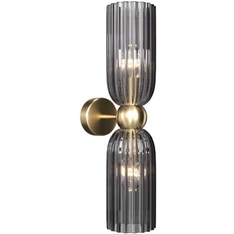 Applique Contemporanea Antic Metallo Oro 2 Luci Diffusore In Vetro Colore Grigio