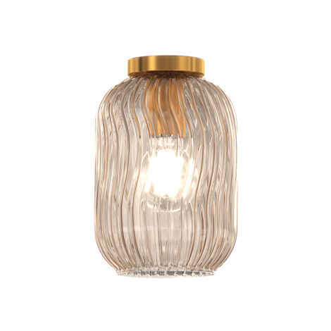Plafoniera Contemporanea Tender Metallo Ottone Satinato Vetro Ambra 1 Luce E27 (1/3)