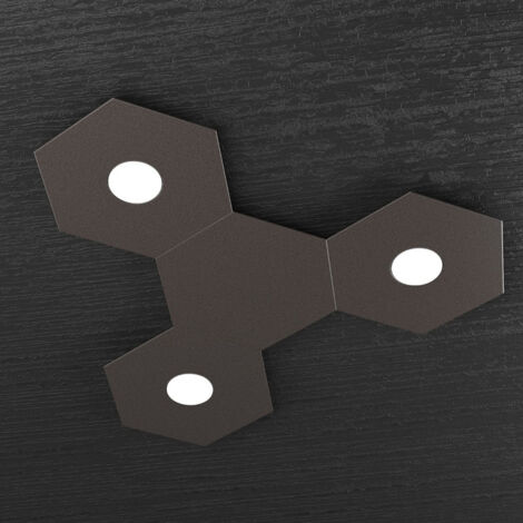 Plafoniera Moderna 4 Moduli Hexagon Metallo Marrone 3 Luci Led 12X3W (1/3)