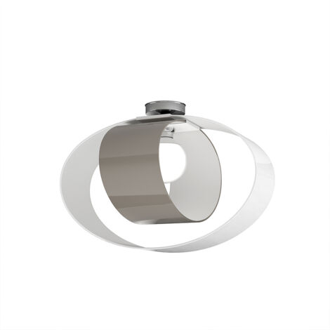 Plafoniera Moderna Lap Metallo Bianco E Vetro Tortora 1 Luce E27 52Cm (1/4)