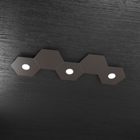 Plafoniera Moderna 5 Moduli Hexagon Metallo Marrone 3 Luci Led 12X3W (1/5)