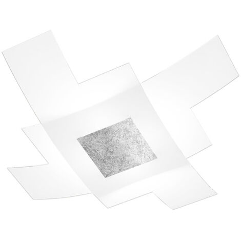 Plafoniera Moderna Tetris Color Met. Foglia Argento Vetro Bianco 4 Luci E27 75Cm (1/4)