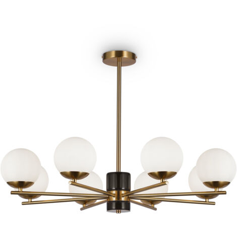 Maytoni Marble Lampadario moderno a sospensione multibraccio in ottone 8xE27 con paralume bianco (1/3)