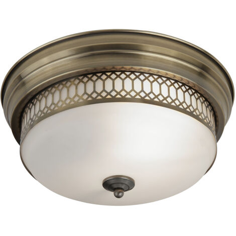 Searchlight Edinburgh - Ottone antico del soffitto a filo del bagno a 2 luci, IP44 bianco, E27 (1/5)