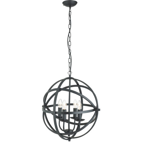 Searchlight Orbit - Lampada da soffitto a gabbia sferica a 4 luci nero opaco, E14 (1/5)