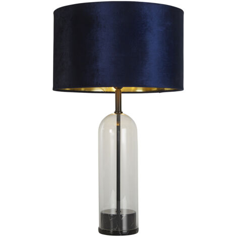 Lampada da tavolo Oxford - Vetro, metallo nero, marmo e paralume blu navy (1/5)