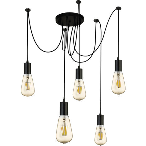 Searchlight Squiggle - Lampada a sospensione a grappolo con 5 luci nero opaco, attacco E27 (1/5)