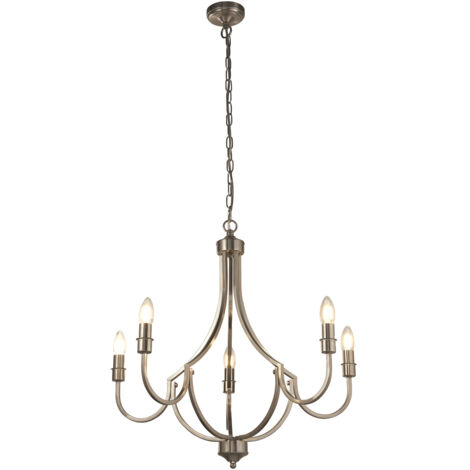 Lampadario Industrial-Nordico Loggia Acciaio Argento 5 Luci E14 (1/5)