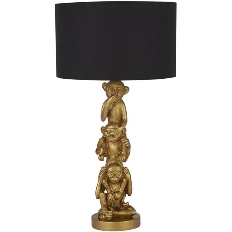 Searchlight Monkey Lampada da tavolo 3 Wise in resina dorata e paralume nero (1/4)