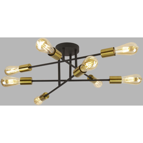 Searchlight Armstrong - Plafoniera a 8 luci semi filo nero opaco, ottone satinato, attacco E27 (1/5)