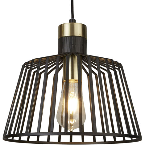 Searchlight Bird Cage - 1 Sospensione a soffitto a gabbia leggera Ottone antico, nero opaco, E27 (1/5)