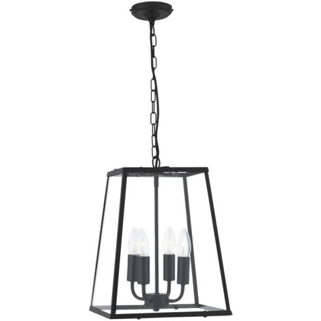 Searchlight Lanterns - Lanterna a Soffitto a 4 Luci Pendente Nero Opaco, Pannelli in Vetro, E14 (1/5)