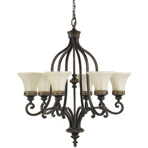 Elstead Drawing Room - Lampadario a 6 luci multibraccio finitura noce, attacco E27 (1/4)