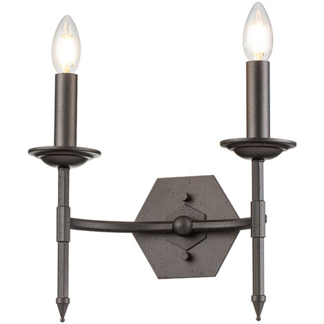 Applique Industrial Nordico Crown Acciaio Ferro Cancello 2 Luci E14 (1/5)