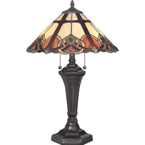 Elstead Cambridge - Lampada da tavolo a 2 luci vintage bronzo, vetro Tiffany, E27 (1/4)