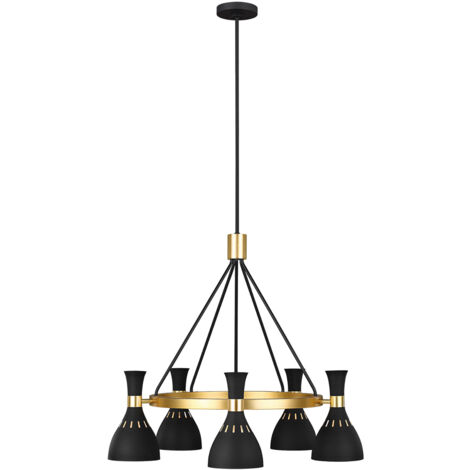 Lampadario Contemporaneo Joan Acciaio Nero Mezzanotte Ottone Brunito 5 Luci E27 (1/5)