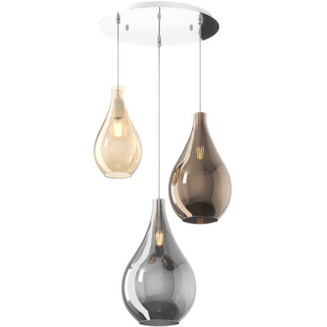 Lampadario Contemporaneo Drop 2.0 Metallo Cromo Vetro Multicolor 3 Luci E27