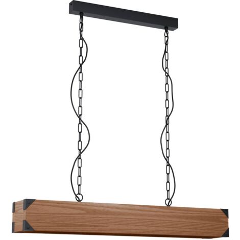 Lampadario A Sospensione Vintage Harborough Acciaio Nero Legno 4 Luci E27