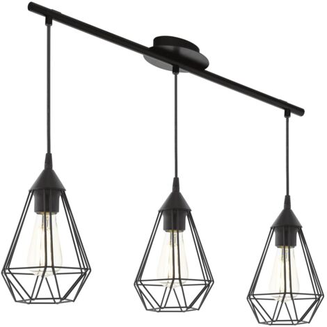Lampadario A Sospensione Vintage Tarbes Acciaio Nero 3 Luci E27 Regolabile