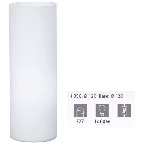 Eglo Lampada da tavolo Geo, lampada da tavolo uno punto luce, lampada da comodino in vetro, bianco, opaco, E27, interruttore incl