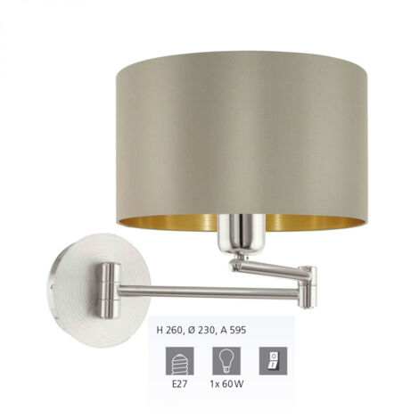Applique Contemporanea Maserlo Acciaio Nichel Satinato 1 Luce E27