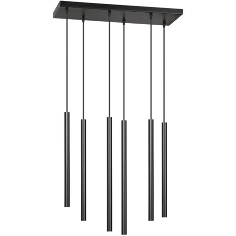 Lampadario 6 Luci Moderno Shu Acciaio Nero E Paralumi A Cilindri Sottili