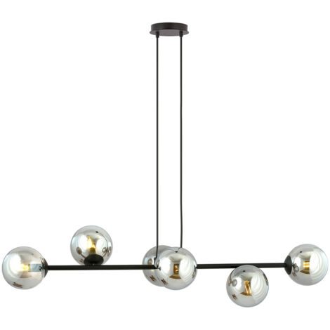Lampadario Contemporaneo 6 Luci Durga In Acciaio Nero E Sfere In Vetro Fumè