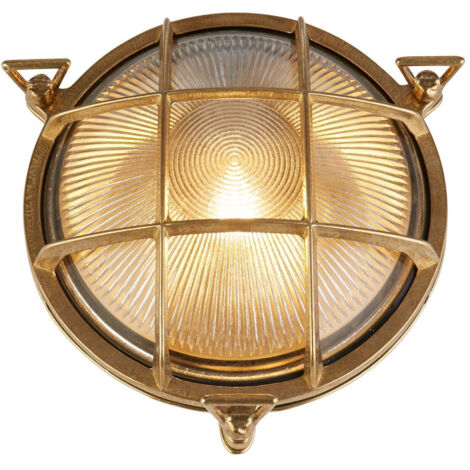 Searchlight Bulkhead Lampada da esterno rotonda in ottone massiccio, vetro rigato (1/5)